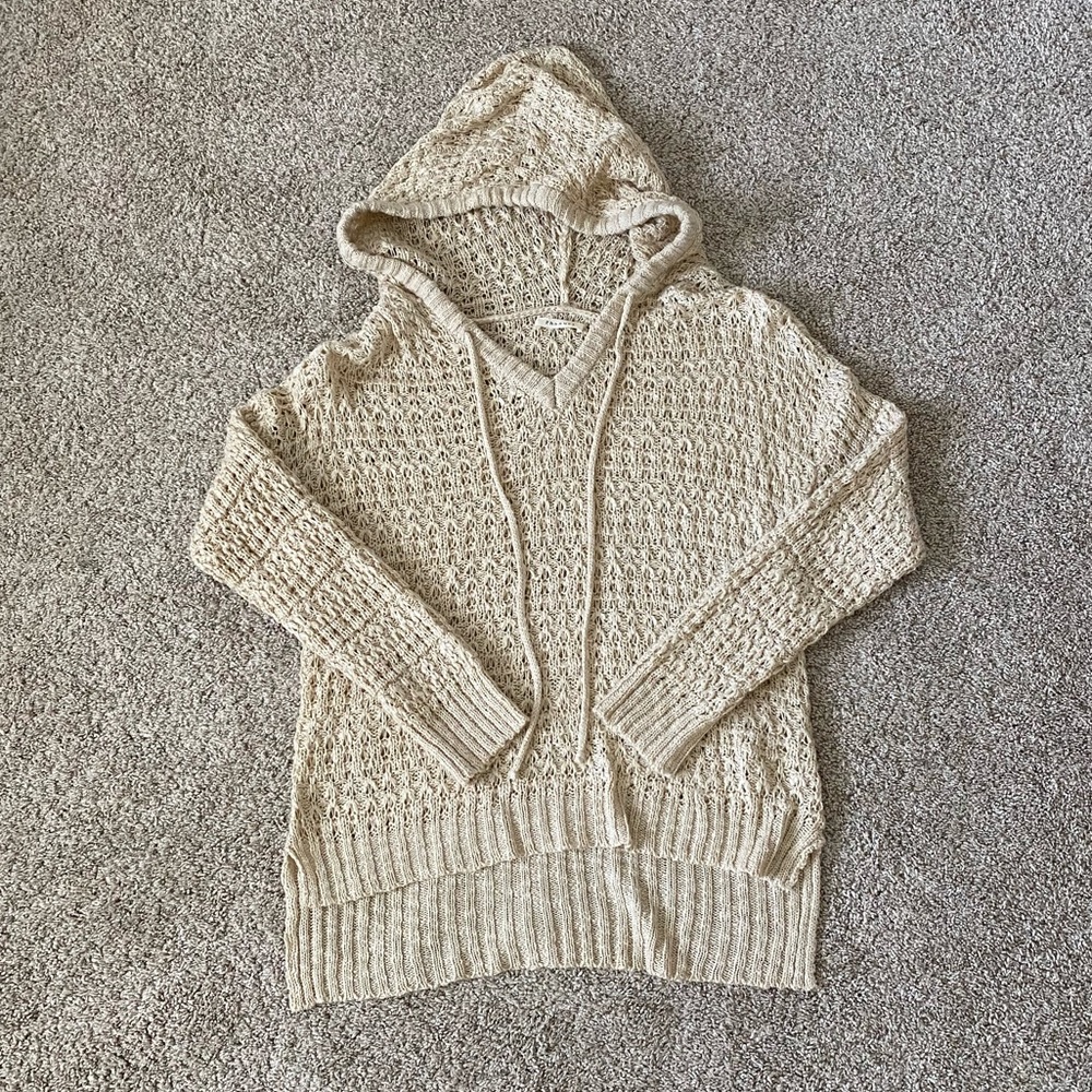 Phanuel women’s hooded knit pullover sweater neutral beige size small